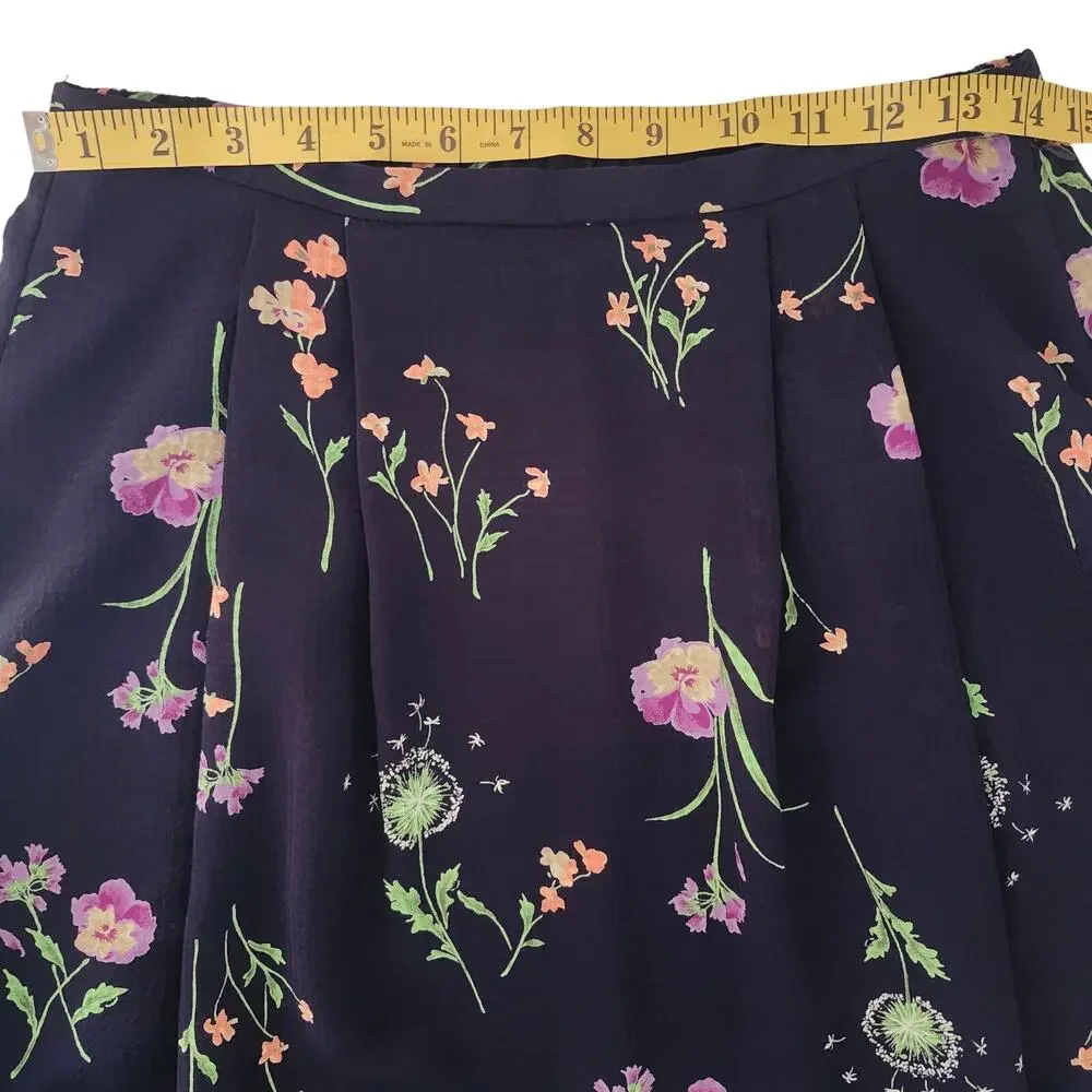 Talbots Textured Navy with Floral Print Cottage Core Maxi Skirt Size 6